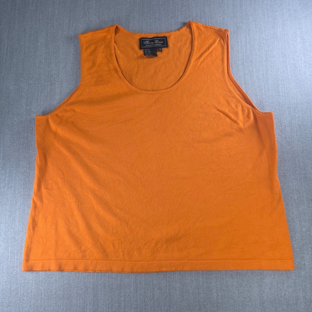 Terry Lewis Knit Tank Top Women 3X Orange Rayon Blend Sleeveless Scoop Neck